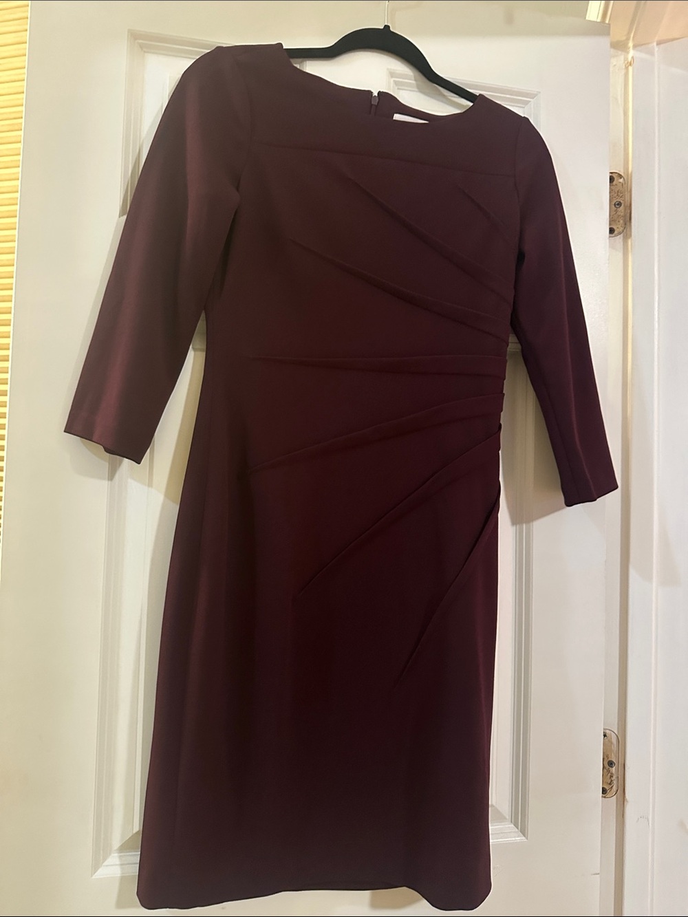 Calvin Klein Deep Burgundy Long-Sleeve Pleated Sheath Dress